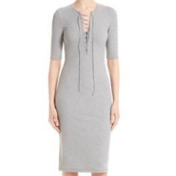 Derek Lam 10 Crosby Gray Lace-up Ribbed Knit Bodycon Dress - Picture 1 of 9